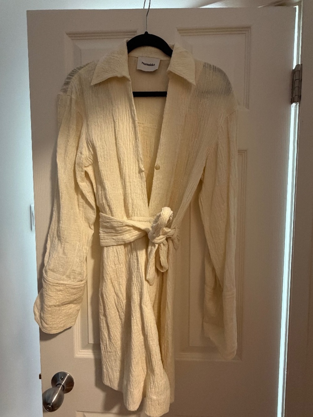 Nanushka cream wrap dress